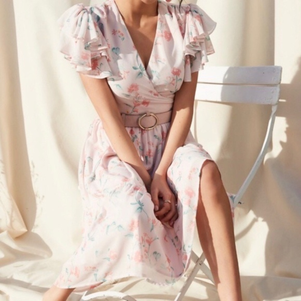 Rachel Parcell Frosty Pink Floral Wrap Dress